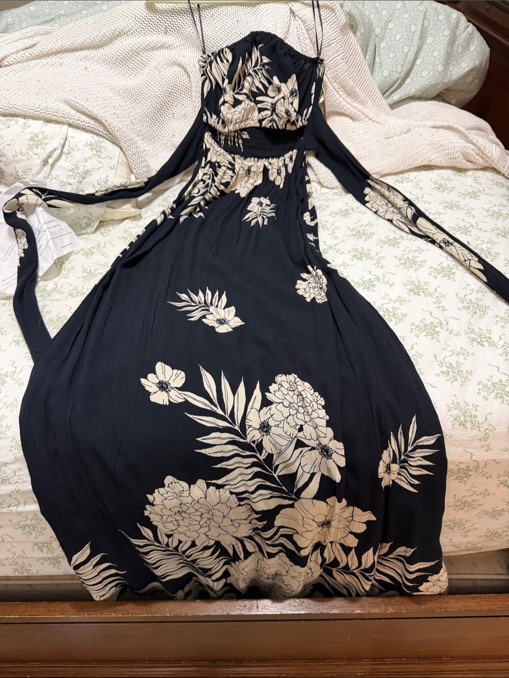 Billabong Black Maxi Dress with Cream Floral Print
